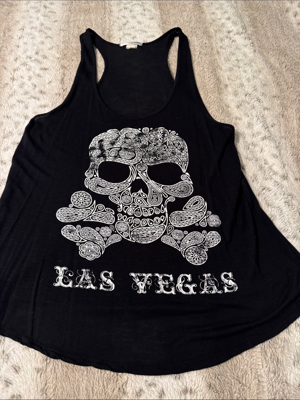 Black Las Vegas Skull Graphic Racerback Tank Top